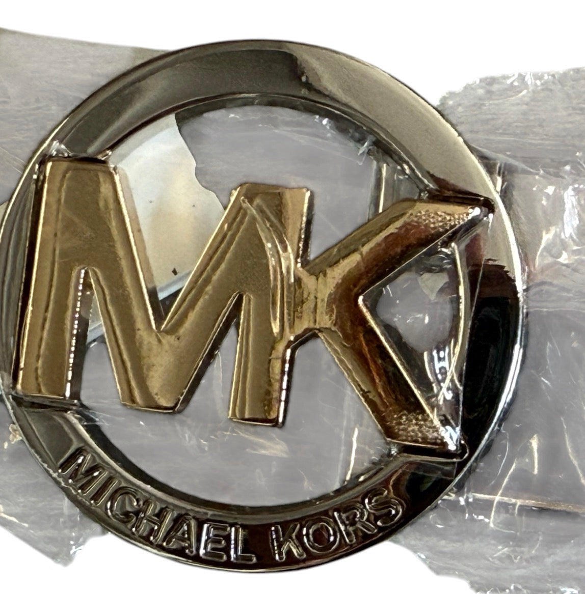 Michael Kors Black Leather Belt with Two-Tone MK Circle Buckle