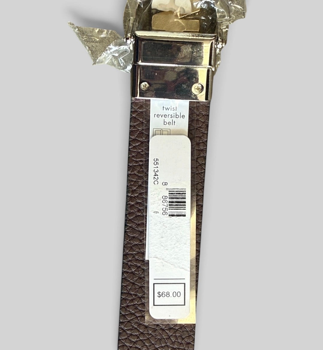 Michael Kors Black Leather Belt with Two-Tone MK Circle Buckle